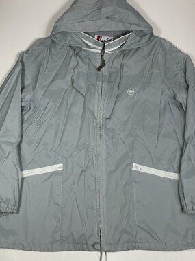 Vtg Weather Tamer Jacket WindBreaker Full Zip Hoodie Logo Zipper Pull Gray Sz L